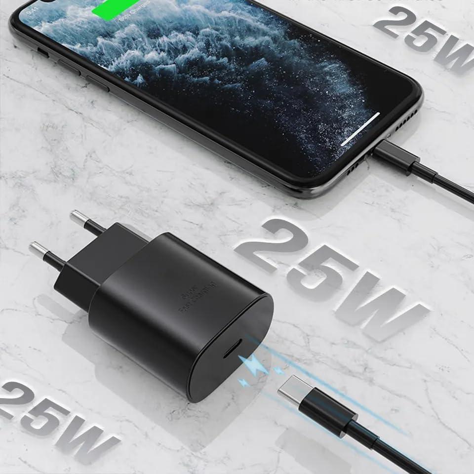 25W Type-C Charger with Cable Compatible with Samsung Galaxy S/A/M/F/Z Series | Super Fast Charger Cable for S24 Ultra/S23/S22/S21/21 fe/S20/M14 5G/M34/M54/M53 5g/M33/M13/A34/A54