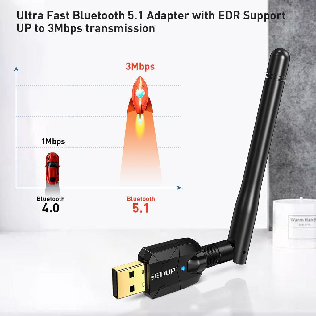 EDUP LOVE Long Range USB Bluetooth 5.1 Adapter for PC USB Bluetooth Adapter Wireless Audio Dongle 328FT / 100M 5.1 Bluetooth Transmitter Receiver for Desktop Laptop PC with Windows 11/10/8/8.1/7