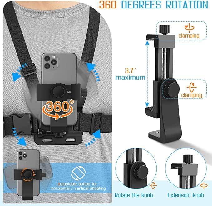 Sounce Mobile Phone Chest Strap Mount GoPro Chest Harness Holder for VLOG/POV Compatible with All Cell Phones and GoPro Hero 9, 8, 7, 6, 5,OSMO Action, AKASO and Other Action Camera