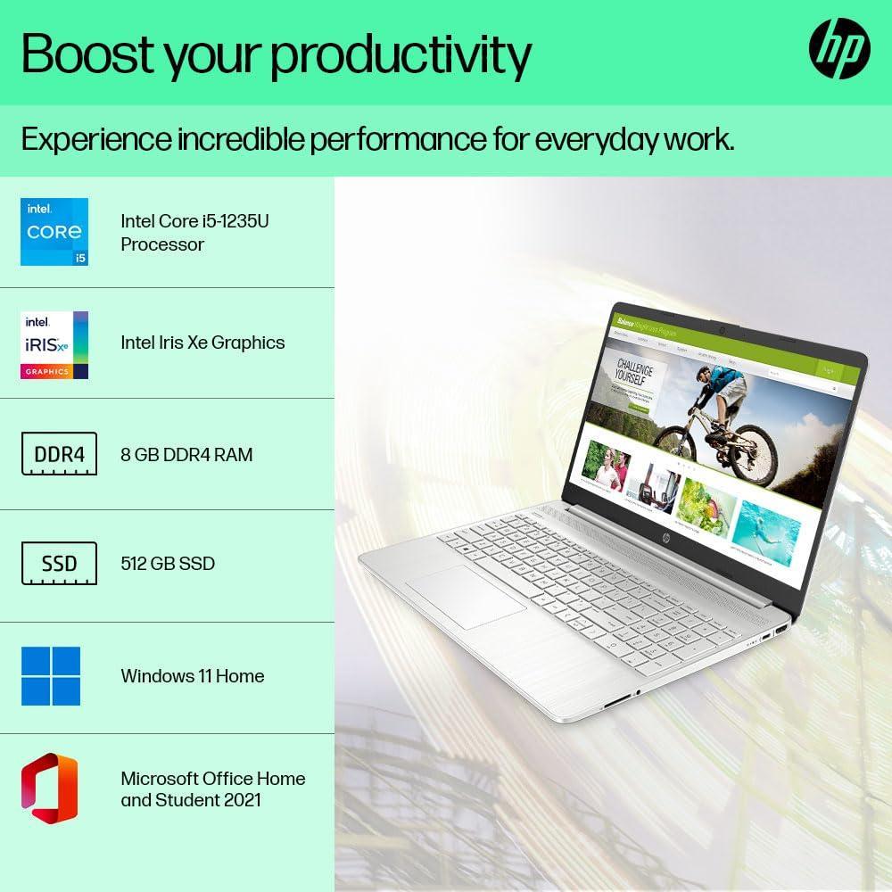 (Refurbished) HP 15s 12th Gen Intel Core i5-1235U 15/6inch (39.6 cm) FHD Anti-Glare, 8GB RAM, 512GB SSD, Intel Iris Xe Graphics, Dual Speakers, Backlit Kb, (Win 11 Home, Natural Silver, 1.69kg),15s-fq5202TU - Triveni World