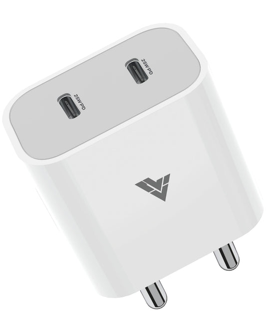 DR VAKU® 25W PD Dual Port Charger Type C Adapter for iPhone 15/14/13/12 Series, Samsung, Vivo & Other Android Devices PD 3.0 Multiple Protection Fast Charging Adaptor- White