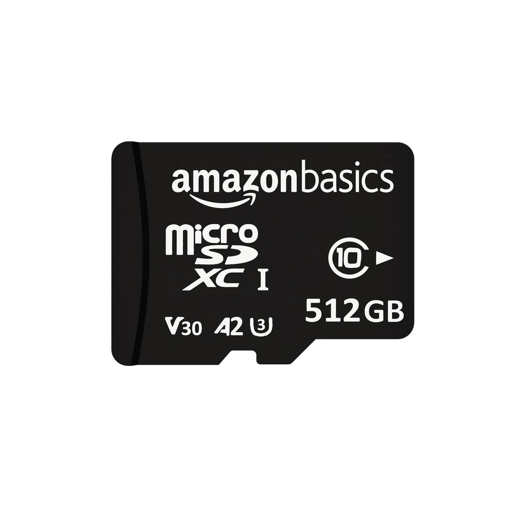 Amazon Basics 512 GB micro SDXC Memory Card | 180 MB/s Read | Memory Card for 4K Video on Smartphones, Action Cams and Drones