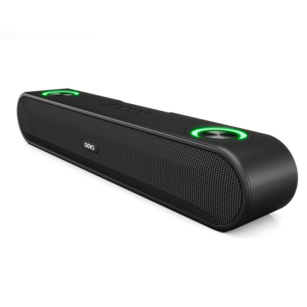 GOVO Gosurround 220 16W Bluetooth Sound Bar, 2000 Mah Battery, 2.0 Channel with 52Mm Drivers, Multicolor Led Lights with Tws, Aux, Bluetooth and USB (Platinum Black), Soundbar