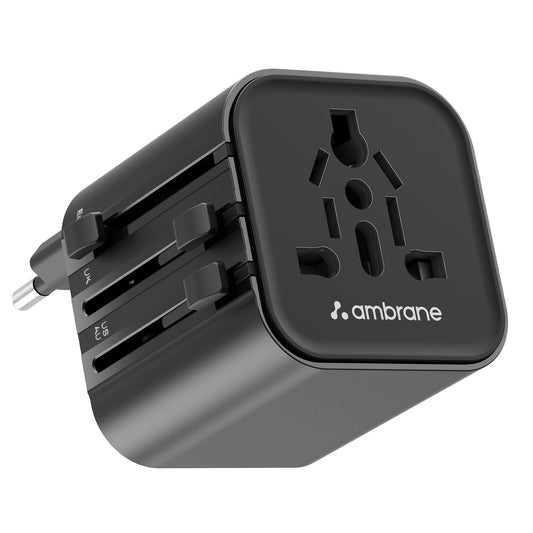 Ambrane Universal Travel Socket, International All in One Worldwide Travel Adapter Socket with 2500W High Power Output with 9 Hole Universal Socket, Compatible in 150+ Countries (ATA-03, Black)