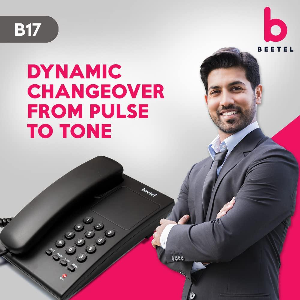 Beetel B17 Corded Landline Phone, Ringer Volume Control, LED for Ring Indication, Wall/Desk Mountable, Elegant Design,Clear Call Quality,Mute/Pause/Flash/Redial Function (Made in India) (Black)(B17)