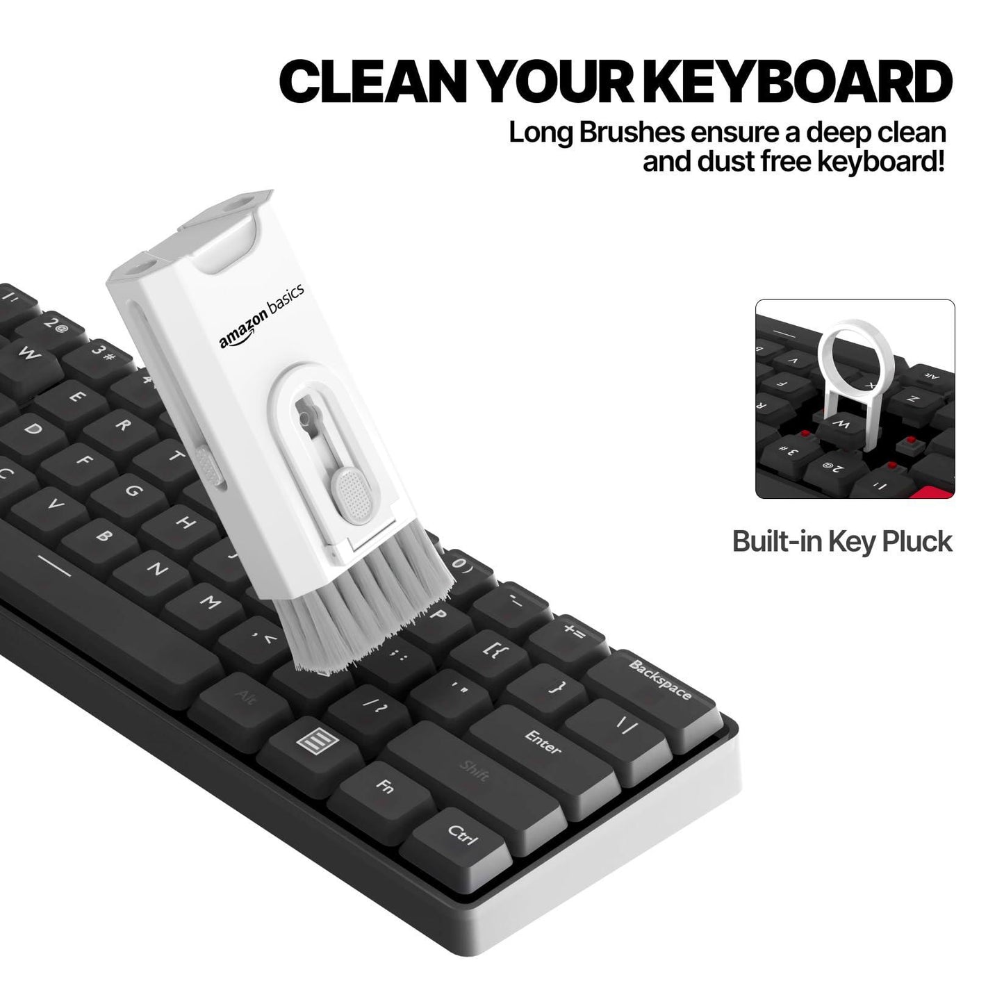 Amazon Basics Portable 8-in-1 Cleaning Kit for Laptop, Mobile, iPhone, Airpods, Earbuds, Keyboard | Metal Tip Cleaning Pen | Keycap Puller | Cleaning Cloth (White)