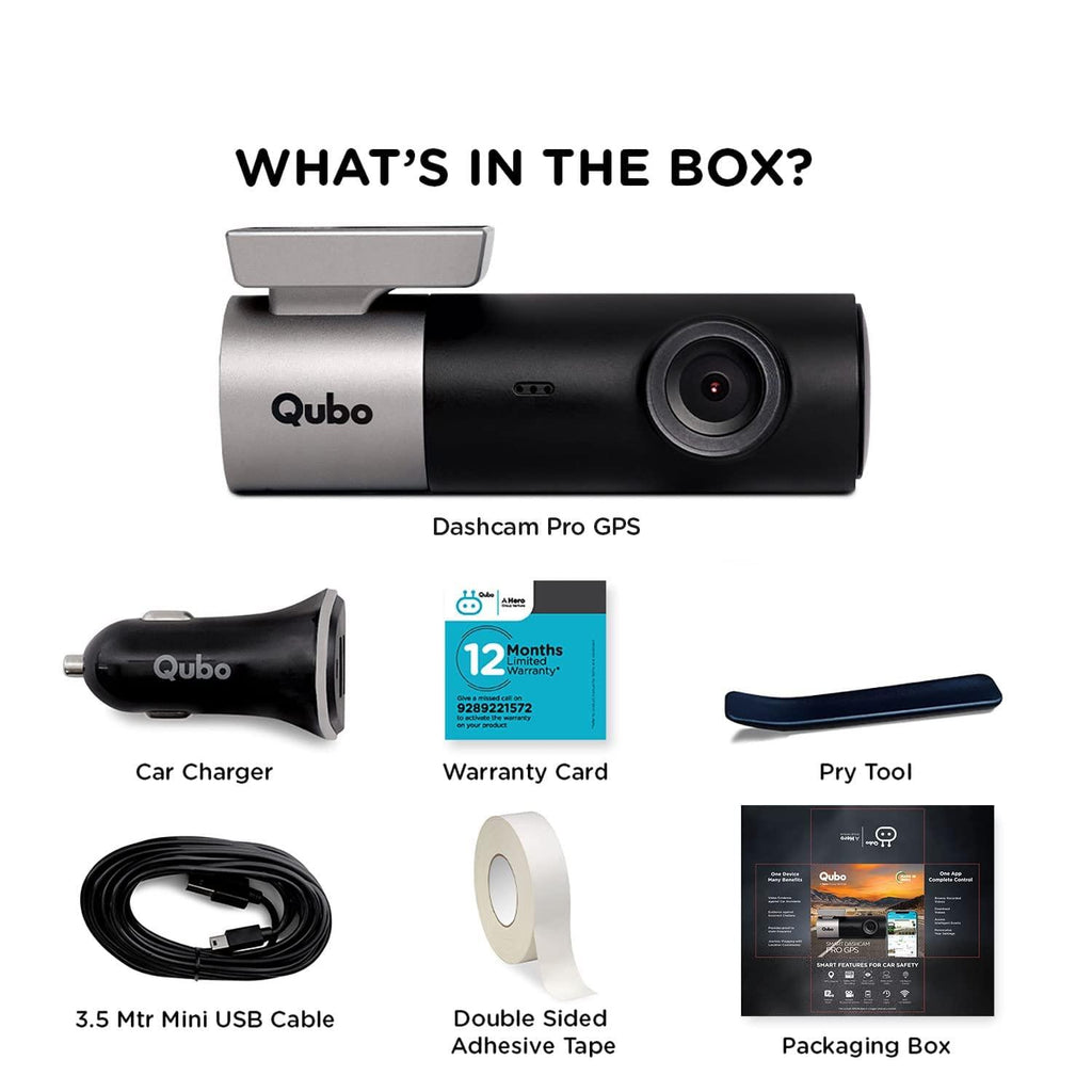 Qubo Car Dash Camera Pro (with GPS log) Dash Cam from Hero Group | Made in India Dashcam | Full HD 1080p | Wide Angle View | G-Sensor | WiFi | Emergency Recording | Upto 256GB SD Card Supported