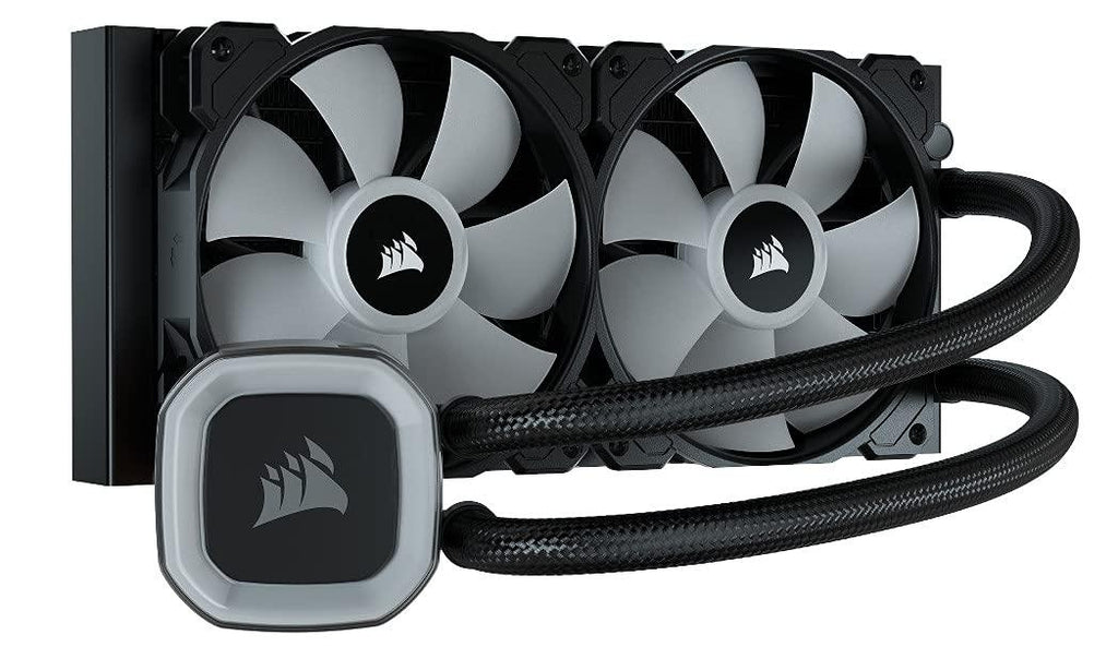 Corsair H100 RGB 240mm CPU Cooler, 2X 120mm CORSAIR SP RGB ELITE PWM fans, 29 Total individually addressable RGB LEDs, fan speeds running up to 1,500 RPM, 240mm radiator