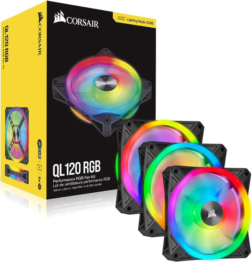 Corsair QL Series, Ql120 RGB, 120mm RGB LED Fan, Triple Pack with Lighting Node Core