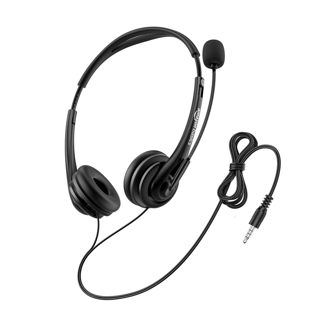 Amazon Basics On Ear Wired Headphones with Boom Mic | Supreme Sound | Lightweight | Cushioned Ear Cups | Built-in Mic | Perfect for Computers, Smartphones, Tablets & Daily Use (Black)