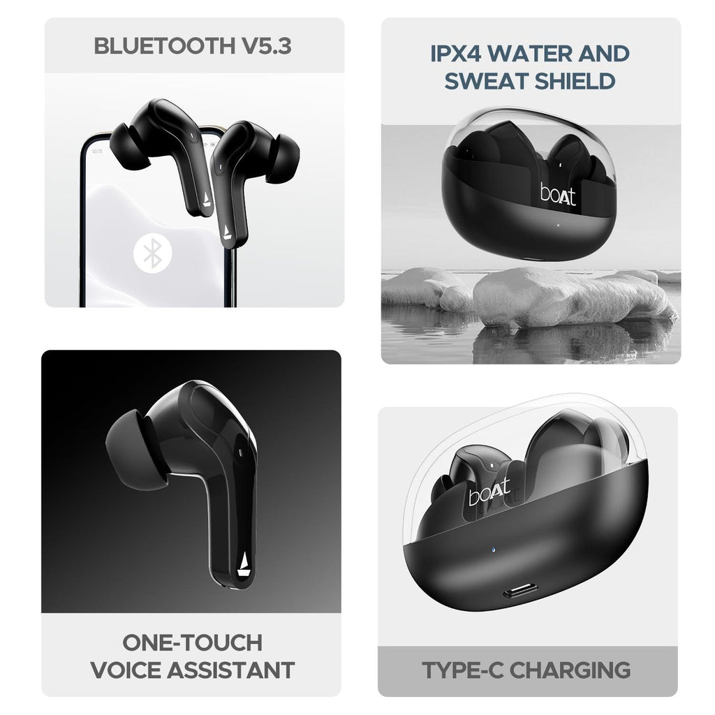 boAt Airdopes 311 Pro TWS in-Ear Earbuds w/Up to 50 HRS Playtime, Dual Mics with ENx™ Tech, 50 ms low-latency BEAST™ Mode, ASAP™ Charging, IWP™ Tech(Active Black)