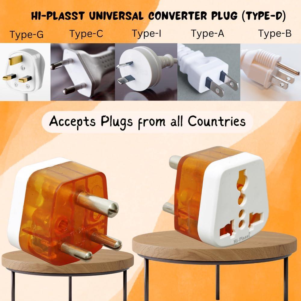 Hi-PLASST 3pin Plug Type D Adapter (Pack of 3) // World (USA, UK, Canada, Europe) to India Travel Adapter with Universal Socket Three Pin Converter // Perfect for Laptop, Camera, Charger