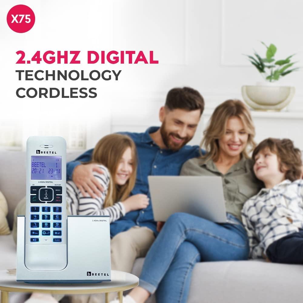 Beetel Newly Launched X75 2.4Ghz Cordless Landline,Dual Mode DTMF/FSK,1 Line 7 Segment LCD Display & Blue LED Backlit,Illuminated Keypad,2 Way Speaker Phone,6 Step Ringer Volume Control (Silver)(X75)