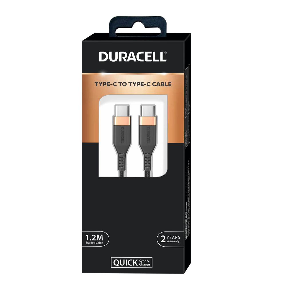 Duracell Usb Type C To Type C 5A(100W) Braided Sync& Charging Cable,Compatible With Mobile,Laptop,Tablets&Macbook,3.9 Feet(1.2M) Supports Pd&Qc 3.0 Charging,5 Gbps Data Transmission,Black