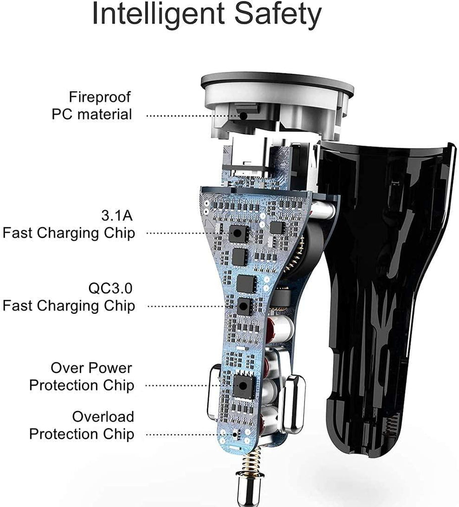 Dyazo 3 Port 36 W Fast USB Car Charger Qc Charging Compatible for Qualcomm 3.0 iPhone 11/12 / Max/Mini, Samsung Galaxy, Pixel, Vivo, Oppo, Mi & All Mobile Phone (Black)