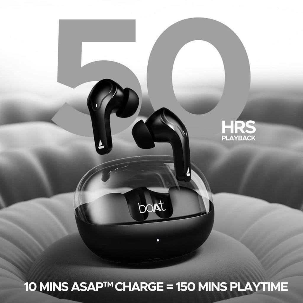 boAt Airdopes 311 Pro TWS in-Ear Earbuds w/Up to 50 HRS Playtime, Dual Mics with ENx™ Tech, 50 ms low-latency BEAST™ Mode, ASAP™ Charging, IWP™ Tech(Active Black)