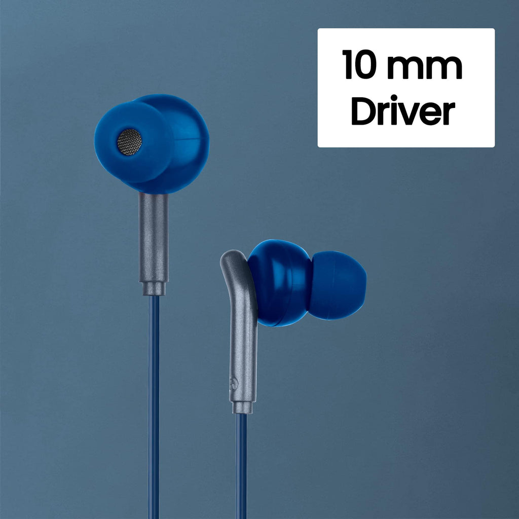 ZEBRONICS Zeb-Bro in Ear Wired Earphones with Mic, 3.5mm Audio Jack, 10mm Drivers, Phone/Tablet Compatible(Blue)