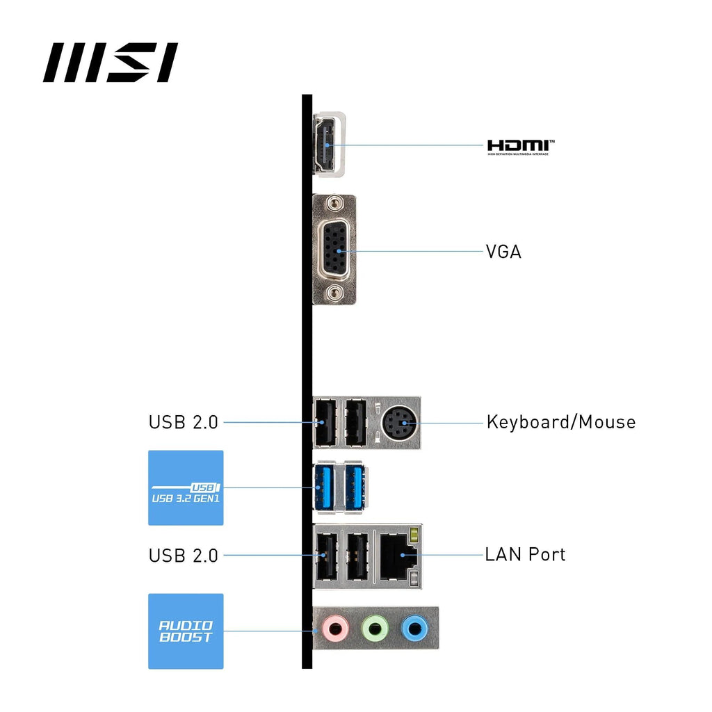 MSI PRO H510M-B Motherboard, Micro-ATX - Supports Intel Core 10th Gen Processors, LGA 1200-2 x DIMMs, 1 x PCIe 3.0 x16, USB 3.2 Gen1, 1G LAN, HDMI 1.4