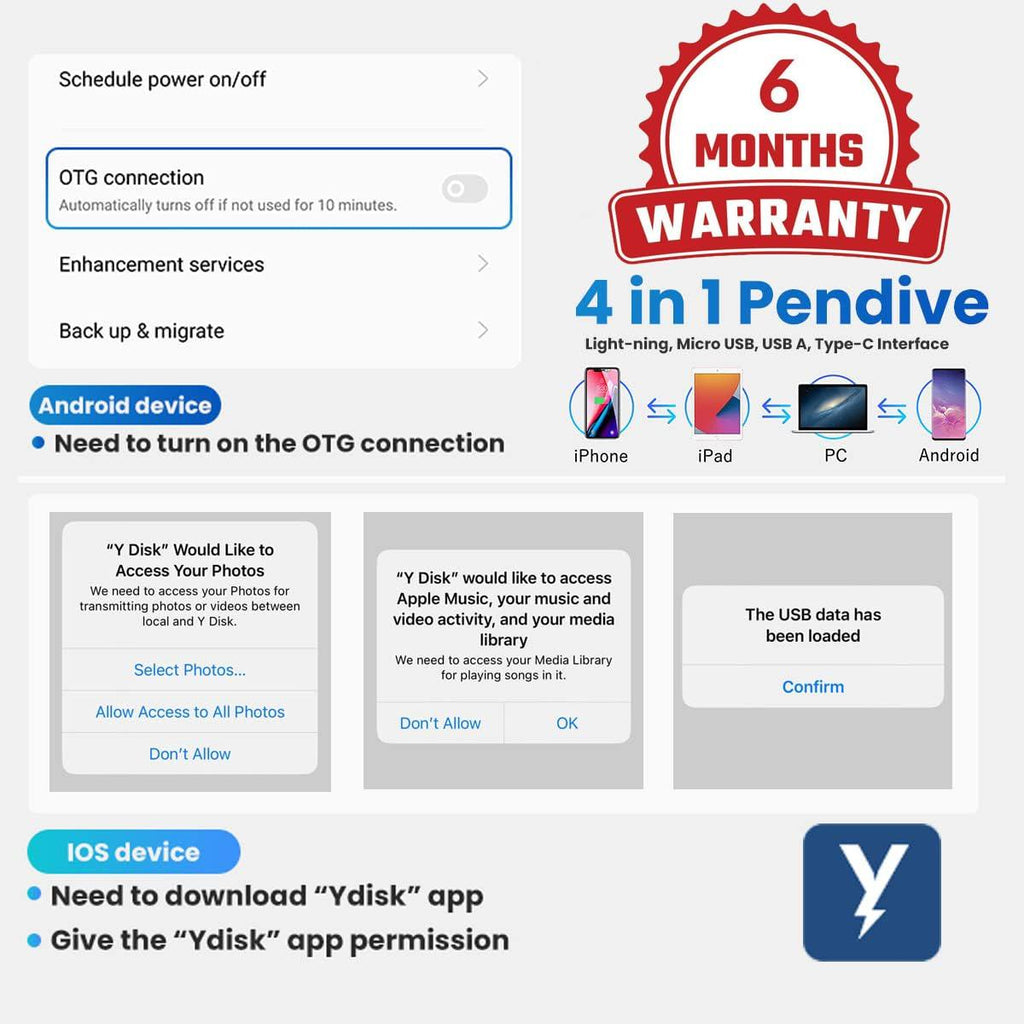 Verilux® Pendrive 128GB 4 in 1 Flash Drive with Light-ning, Micro USB, USB A, Type-C Interface Mini Hangable PenDrive for iOS & Android Compatible with iPhone, iPad, Android, PC and More Devices