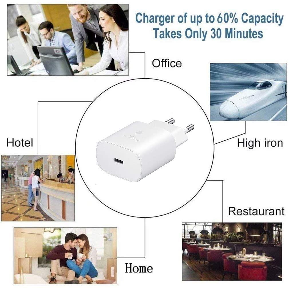 Sounce 25W Type-C Travel Adapter & USB C Cable Combo Mobile Charger Super Fast Charging Adaptor with PD Charging for Samsung Galaxy S24 Ultra S23 S22 S21 fe S20 S20+ M14 5G M34 M54 M53 5g M33 - White