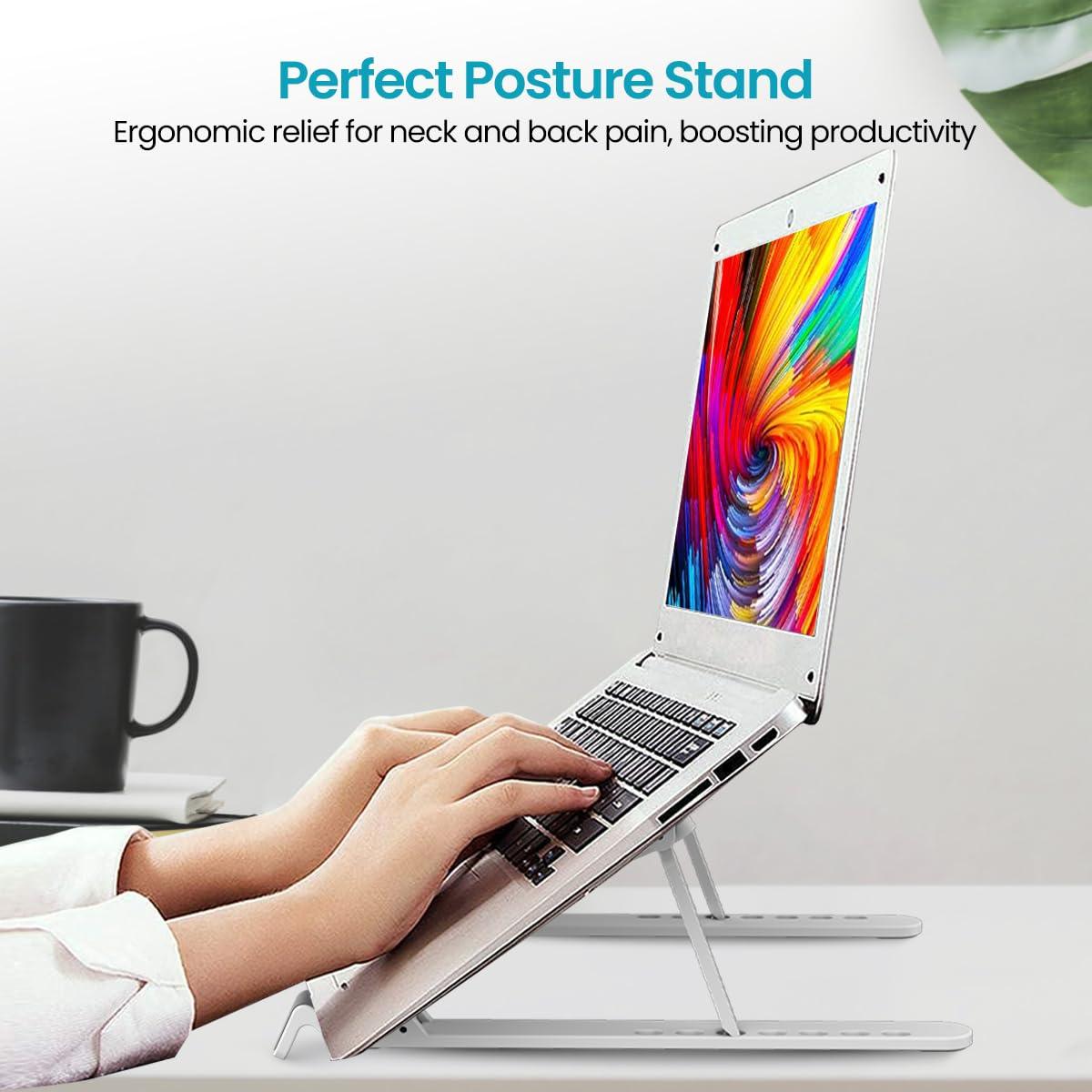 Portronics My Buddy K Lite Foldable Laptop Stand with Adjustable Heights, Anti-Slip Silicone Pads, Collapsible Design, 5 kg Max Weight, ABS Build, Portable & Lightweight Holder Riser (White)