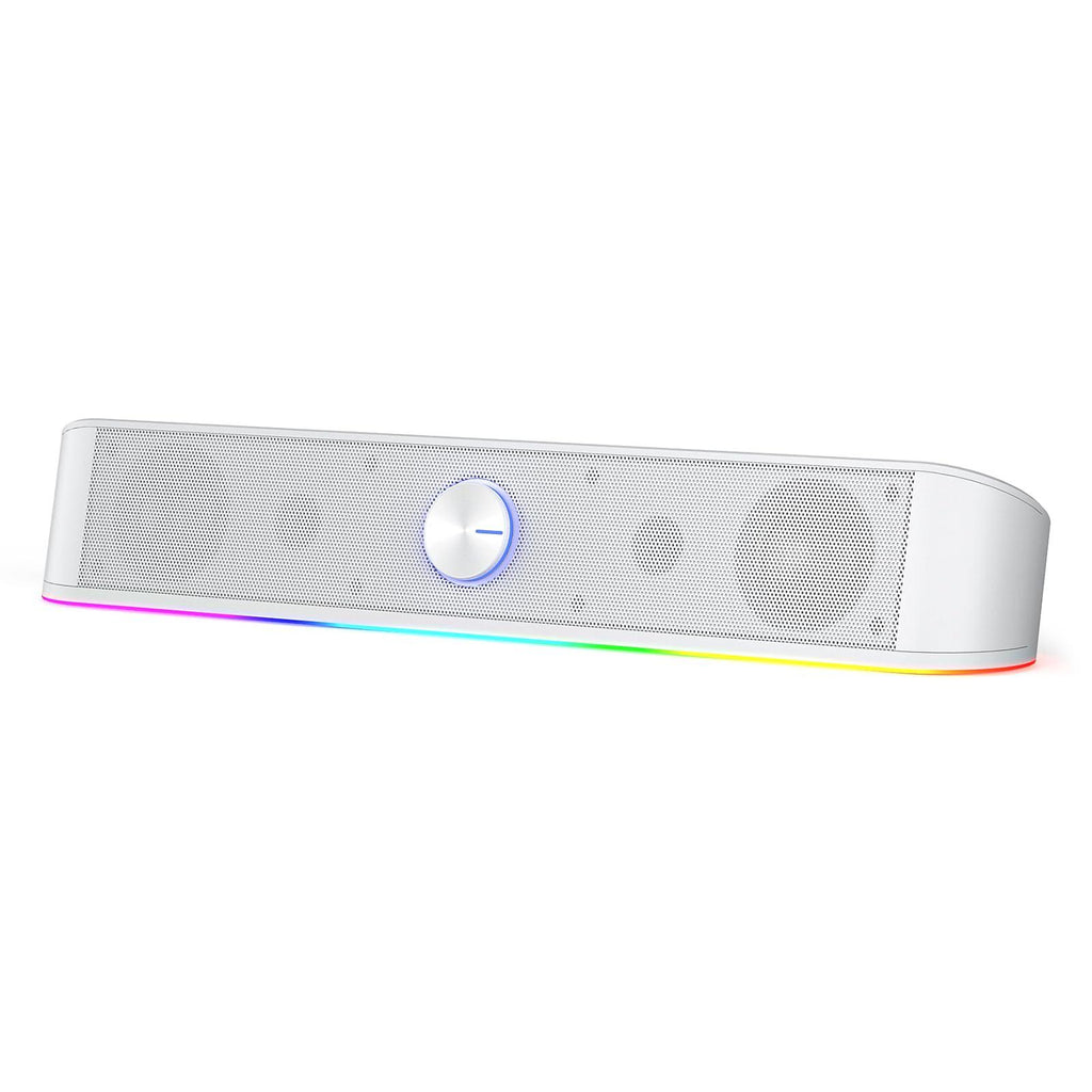 Redragon GS560 RGB Desktop Soundbar, 2.0 Channel Computer Speaker with Dynamic Lighting Bar Audio-Light Sync/Display, Touch-Control Backlit with Volume Knob, USB Powered w/ 3.5mm Cable, White