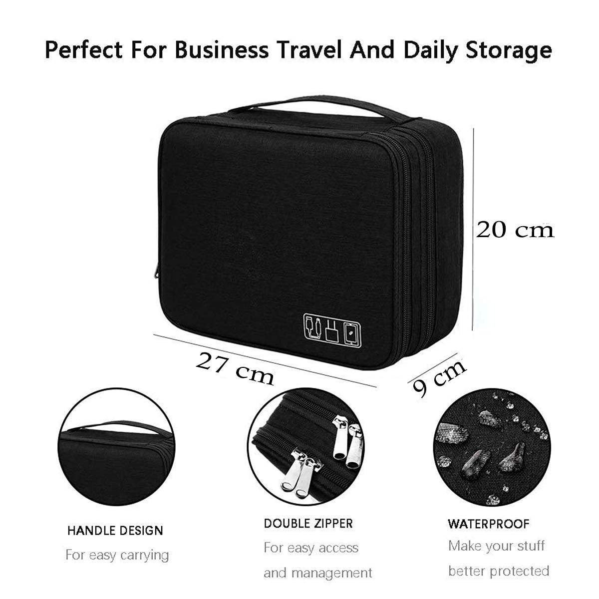 Seagull Flight of Fashion Double Layer Electronic Gadget Organizer Case, Cable Organizer Bag for Accessories with Mobile Stand - 27 X 20 X 9 Cm - Black - Model 1