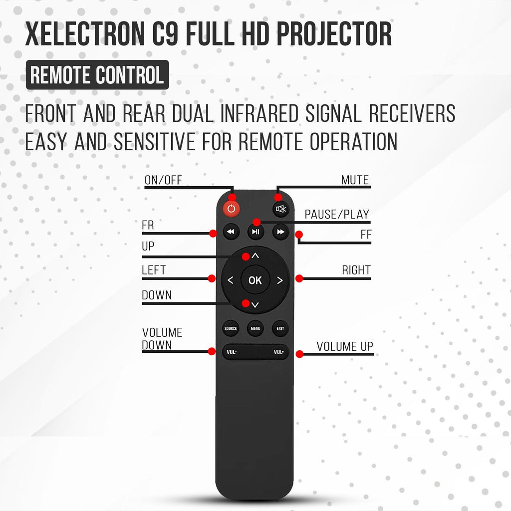 XElectron C9 Pro Full HD 1080p Native Resolution Projector for Home 4K | 200" Screen | 6900 Lumen (550 ANSI) (Best in Segment) | Inbuilt Speaker | Bluetooth, HDMI, VGA, AV, USB, Audio Out (C9, Silver)