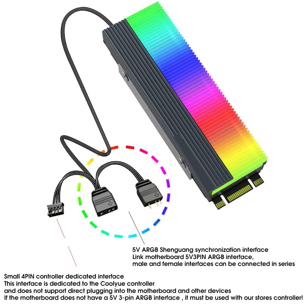 ZORBES® 5V ARGB LED RGB Light Motherboard Heatsink SSD Aluminum Cooler with Silicone Thermal Pad for PCIE NVME NGFF or SATA 2280 M.2 SSD Without SSD