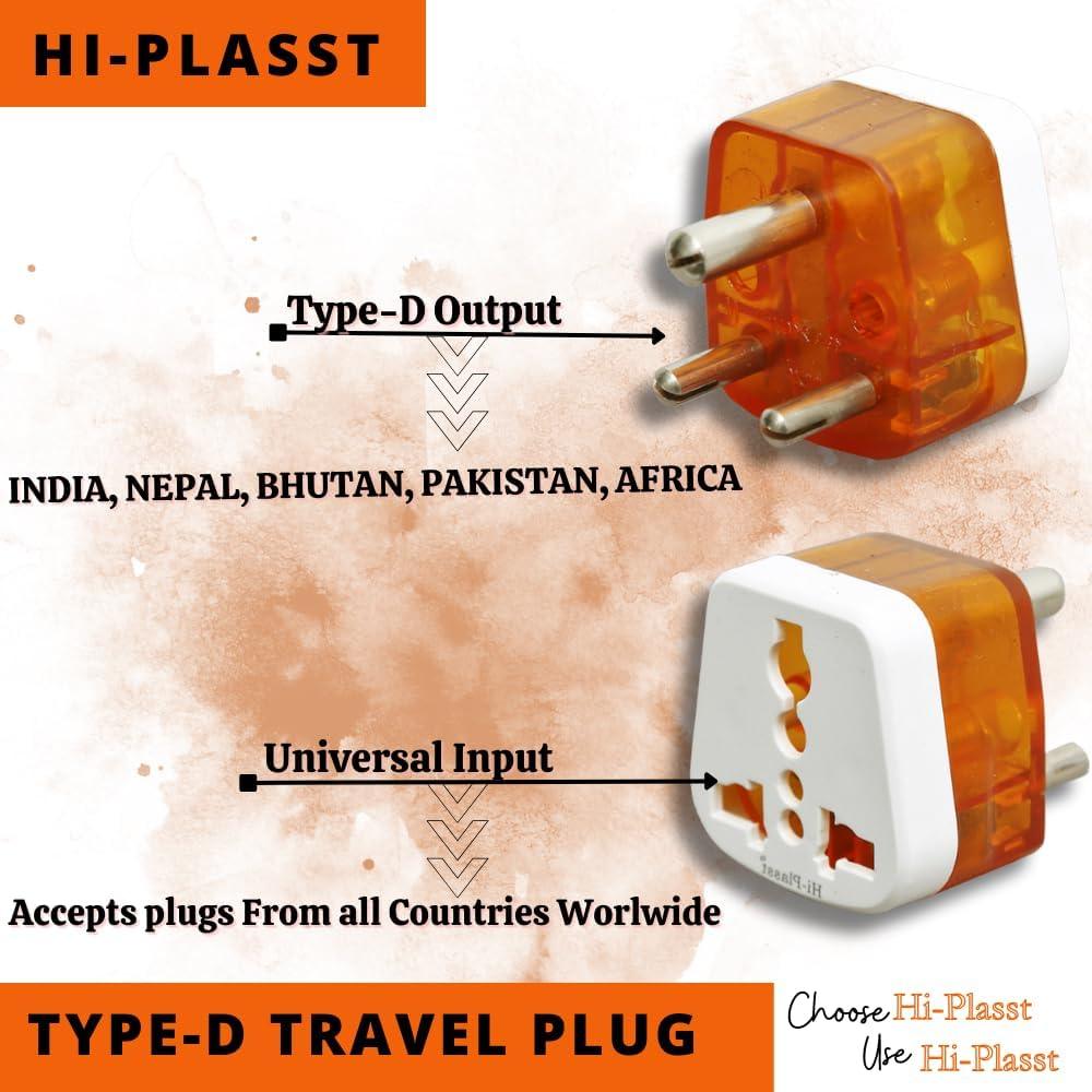 Hi-PLASST 3pin Plug Type D Adapter (Pack of 3) // World (USA, UK, Canada, Europe) to India Travel Adapter with Universal Socket Three Pin Converter // Perfect for Laptop, Camera, Charger