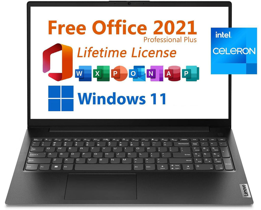 Lenovo V15 G2 Laptop, 15.6" FHD Display, Free Microsoft Office 2021 with Lifetime License, Dual-core Intel Celeron N4500, 8GB RAM, 256GB SSD, Ethernet, 6.5 Hours Battery Life, Windows 11 , Black