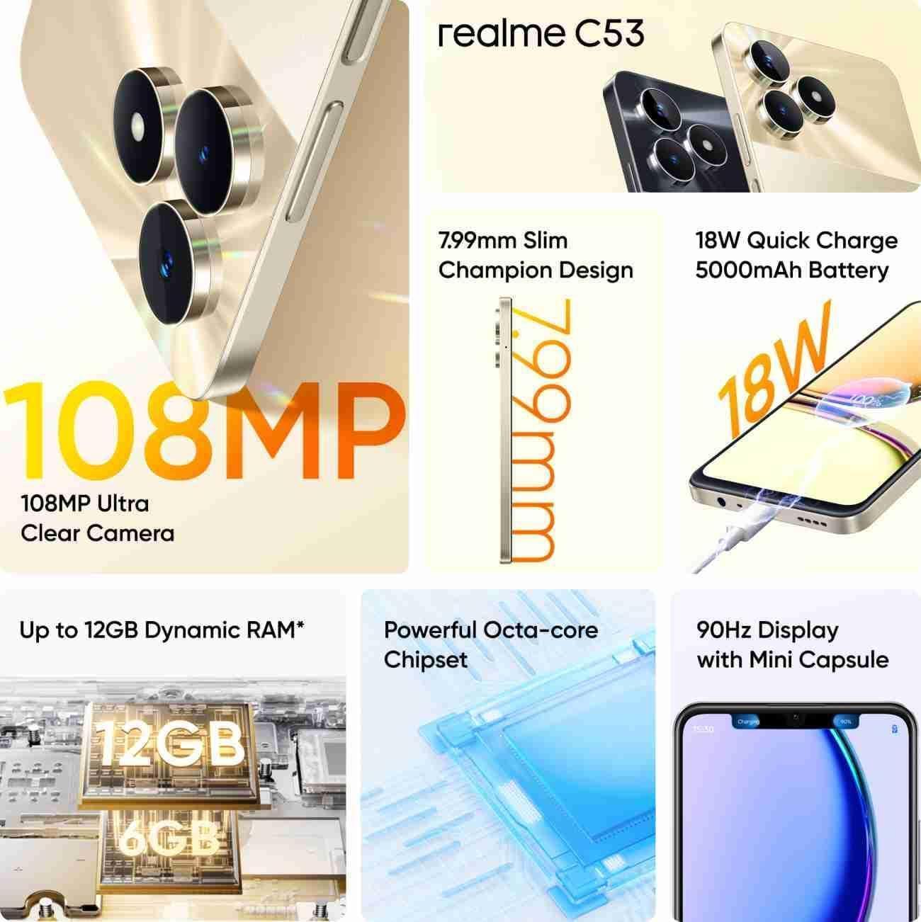 realme C53, Champion Gold, 4GB RAM, 128GB Storage - Triveni World