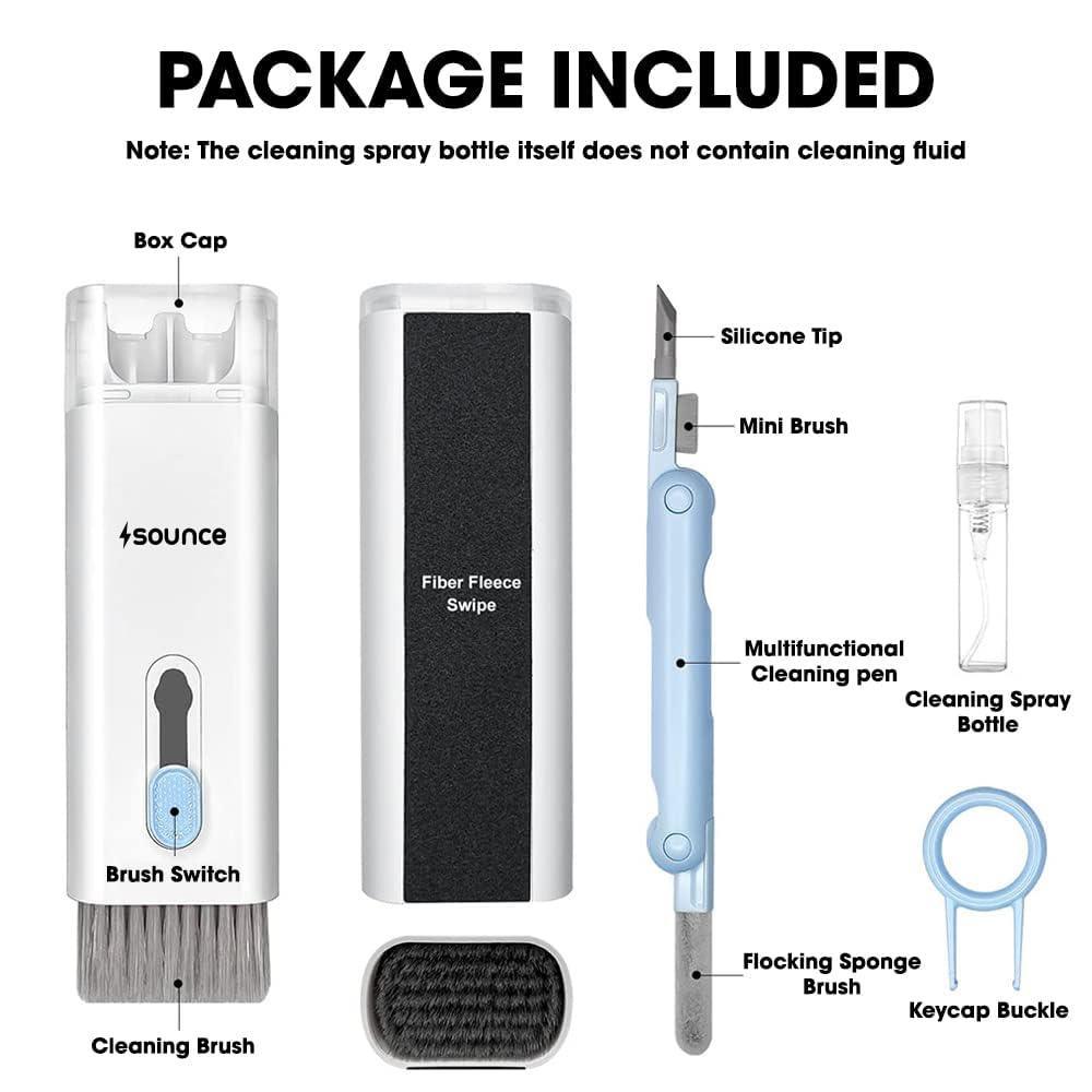 Sounce 7 in 1 Electronic Cleaner Kit, Keyboard Cleaner Kit with Brush, 3 in 1 Cleaning Pen for AirPods Pro, Multifunctional Cleaning Kit for Earphone, Keyboard, Laptop, Phone, PC Monitor (Grey)