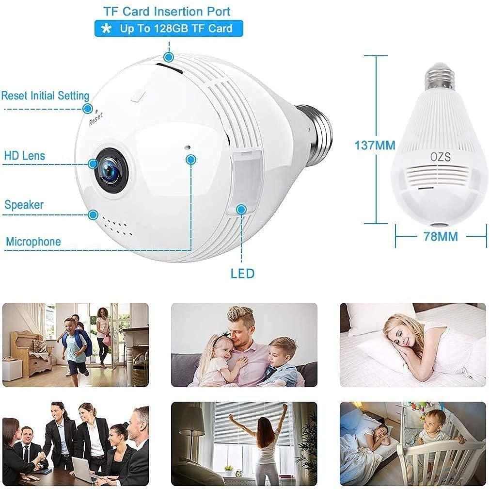 JNKC Full HD Picture Bulb Home Security Camera 1080p AI Powered Motion Detection l Infrared Light Vision | 360° Panorama | Talk Back Feature (Bulb Camera)