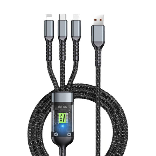 Sounce 120W/6A Fast Charging Usb 3.0 Cable 4 Ft / 1.2M To 3-In-1 Long Charging Cord With Type C + Micro Usb + Lightning Connector 480 Mbps Data Transfer For Laptop,Tablets,Smartphones & More, Grey