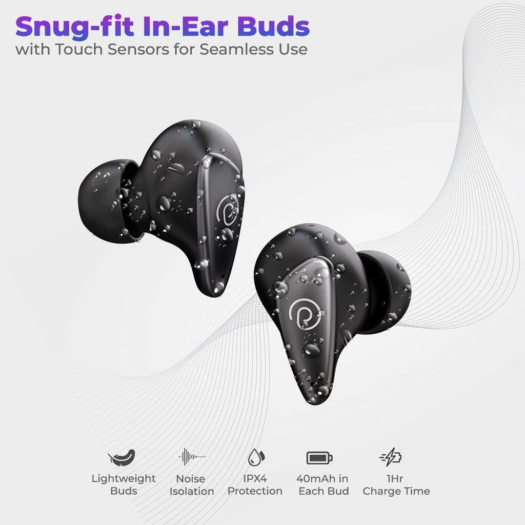 PTron Bassbuds Wave ENC Bluetooth 5.3 Wireless Headphones, 40Hrs Total Playtime, Movie Mode & Deep Bass, Low Latency in-Ear TWS Earbuds, Stereo Calls, Smooth Touch Control & Type-C Charging (Black) - Triveni World