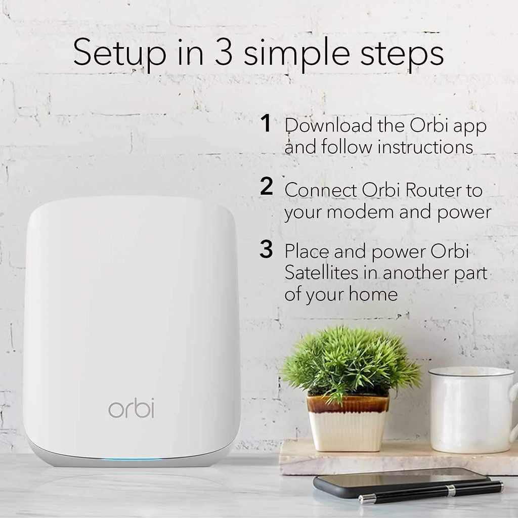 Netgear Orbi Larger Whole Home Dual Band Mesh WiFi 6 System (RBK353) Router with 2 Satellite Extenders | Coverage up to 4,000 sq. ft. and 30+ Devices | AX1800 WiFi 6 (Up to 1.8Gbps, Dual_Band)