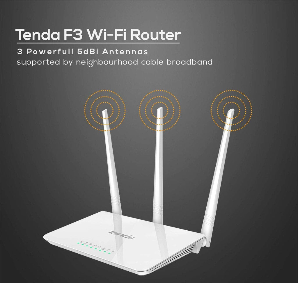 Tenda F3 300Mbps Wi-Fi Router, Easy Setup, WPS Button, Parental Control, Bandwidth Control, Wi-Fi Schedule, with 3 * 5dBi High Power External Antennas (White, N300 F3)