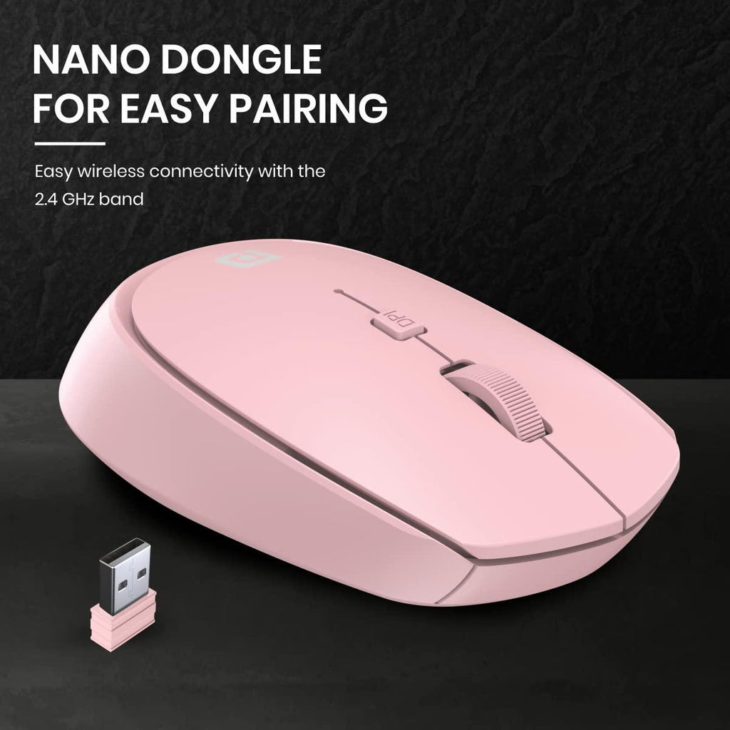 Portronics Toad 23 Wireless Optical Mouse with 2.4GHz, USB Nano Dongle, Optical Orientation, Click Wheel, Adjustable DPI(Pink)