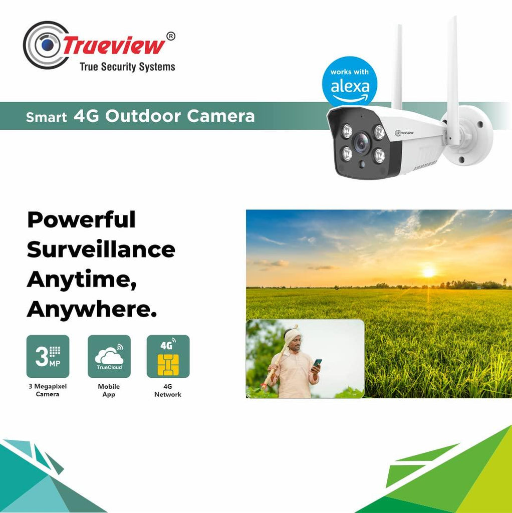 Trueview 3mp All Time Color 4G Sim Based Bullet CCTV Security Camera for Home, Shop, Office, Farm, and Construction Site | IP66 Waterproof Rating