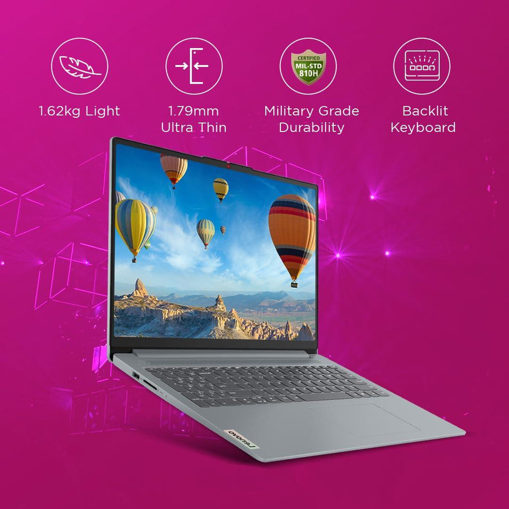 Lenovo IdeaPad Slim 3 12th Gen Intel Core i5-12450H 15.6" (39.6cm) FHD IPS Thin & Light Laptop (16GB/512GB SSD/Win 11/Office 21/Backlit KB/1 Yr ADP Free/3 Mon. Game Pass/Grey/1.6Kg), 83ER008DIN