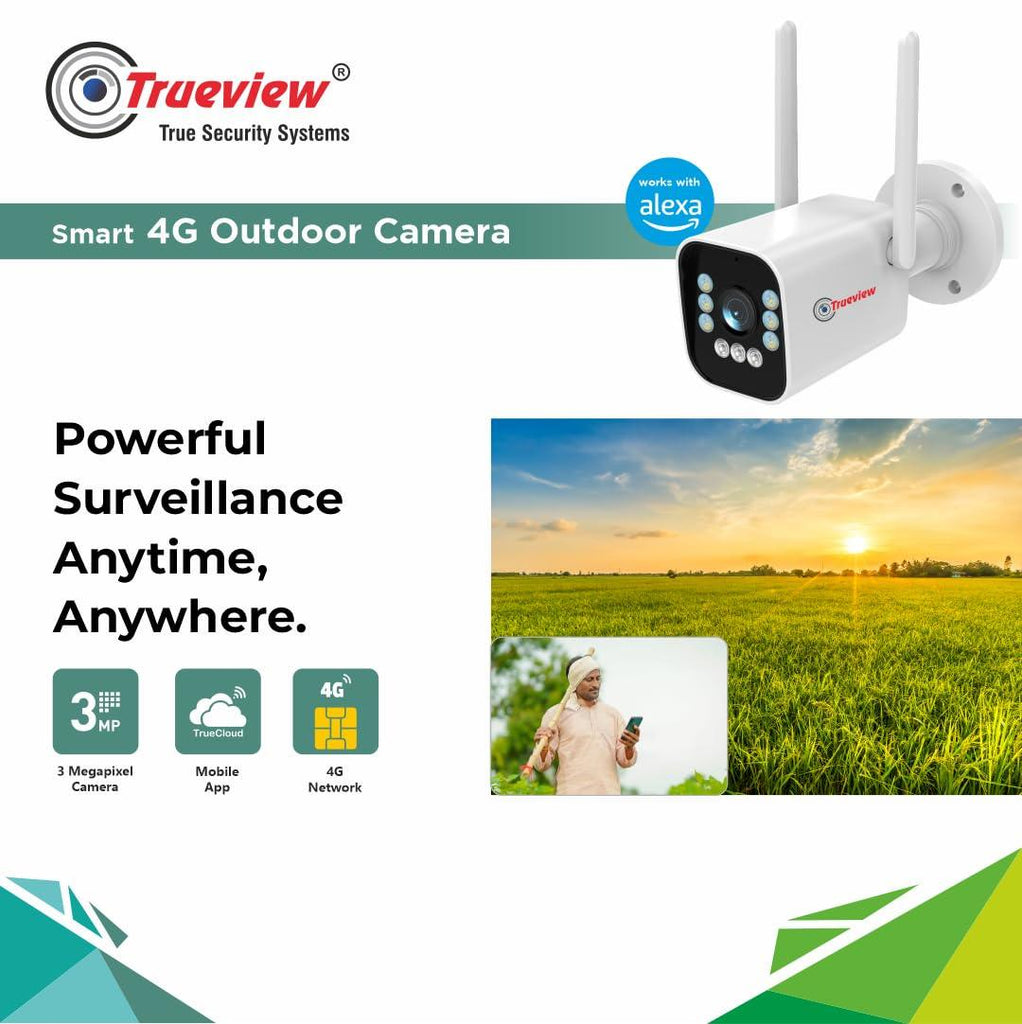 Trueview 3mp 1296p HD All Time Color 4G Sim Based Bullet CCTV Security Camera for Home, Shop, Office, Farm, and Construction Site | IP66 Waterproof Rating | With 9 IR LED