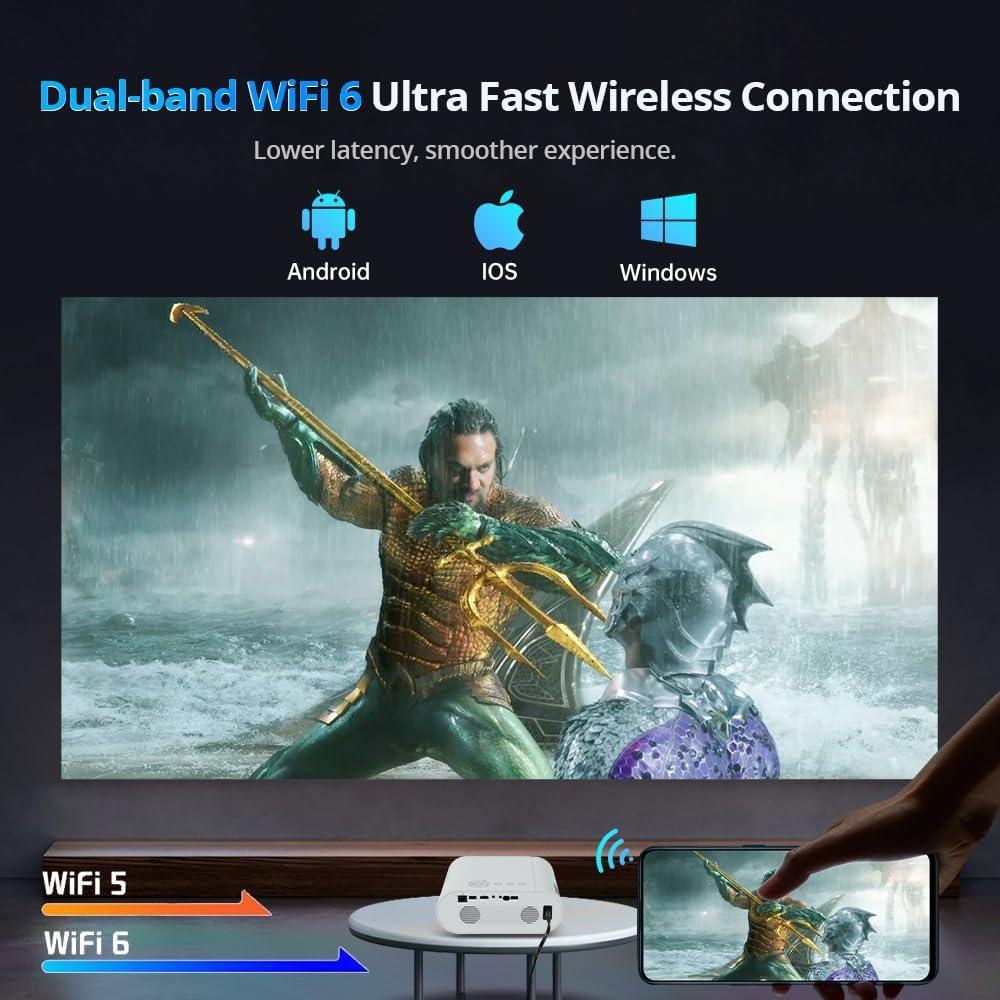 HINISO Mini Projector for Home 4K Support - Wireless | 9K Lumens, 5G WiFi, Bluetooth, & Native 1080p | Android 9.0 Portable Projector with Fully Sealed Technology - Built-in Speakers & Cooling System