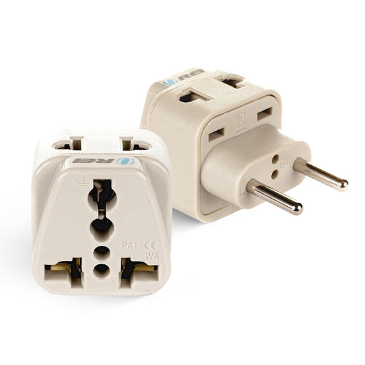 Orei European Plug Adapter, India to Europe, Russia, Turkey & More - Type C - 2 in 1 - Perfect for Laptop, Camera Charger and More- CE, RoHS - 2 Pack -Beige - 5 Years Warranty