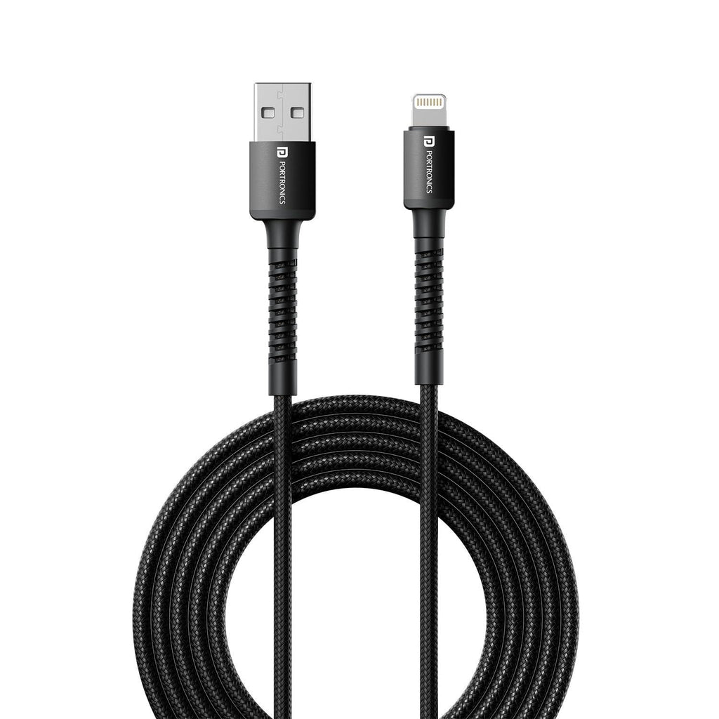 Portronics Konnect X USB to 8 Pin Cable with 3A Output, Fast Charging & Data Transfer, Nylon Braided, Aluminium Alloy Shell, 1M Length compatible with 8 PIN Devices(Black)