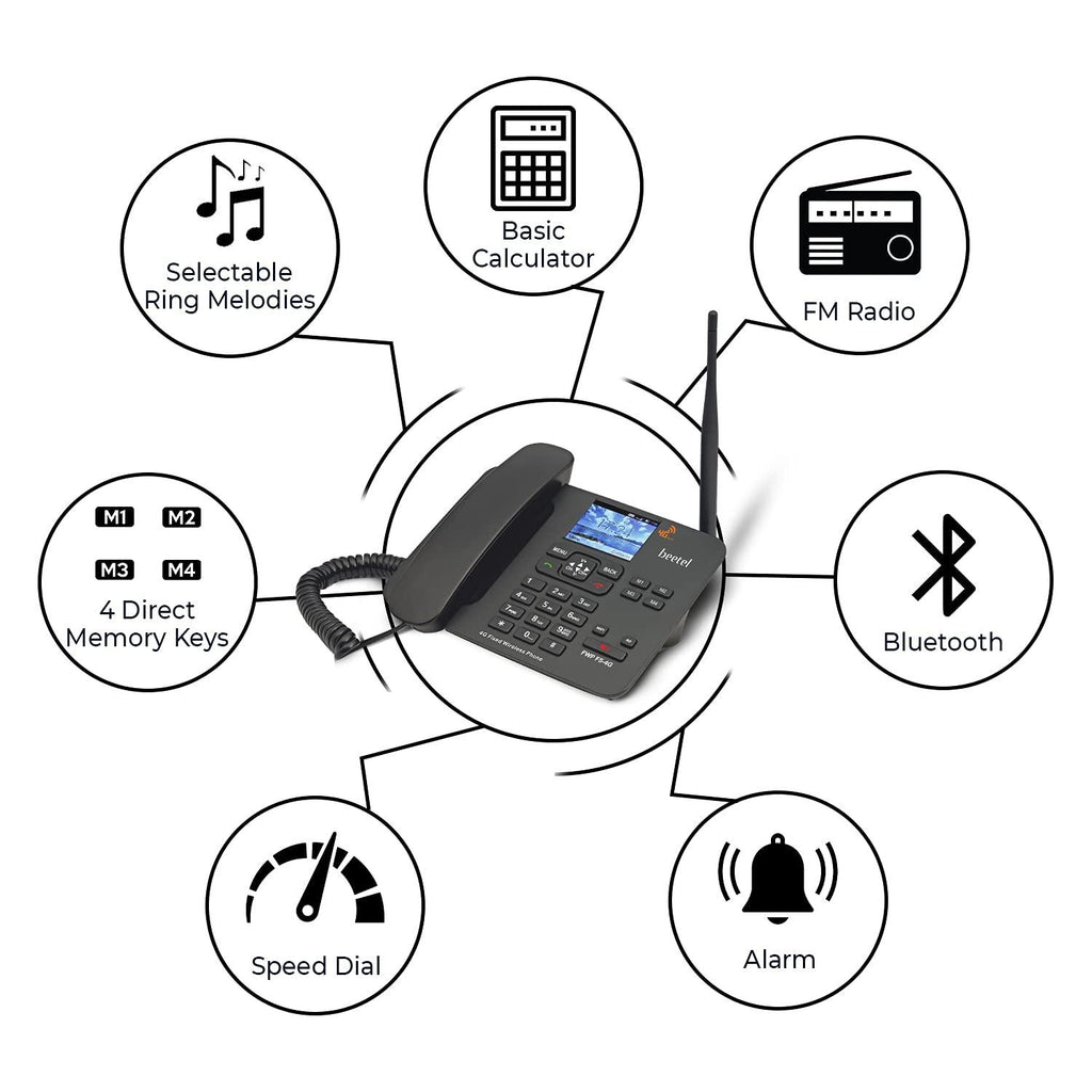 Beetel F5 4G is Colour LCD Screen,High-Performance detachnable 'TNC' Antenna,Supports 4G Volte, 4G, 3G, 2G Support,FM Radio,Bluetooth,Speed Dial 4 Direct Memory,Alarm,Basic Calculator(Black)