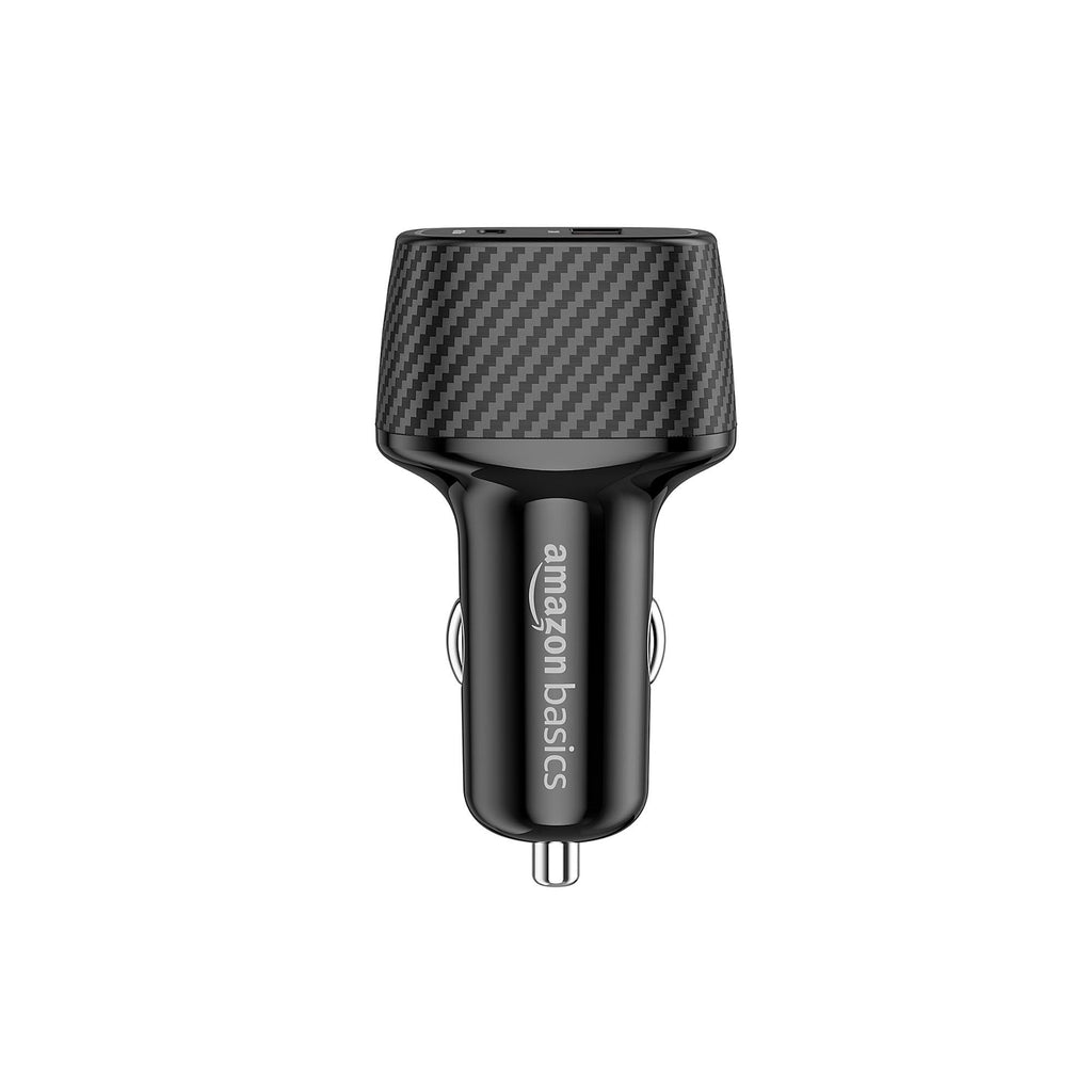 amazon basics - Car Charger with Dual Output | Charging | Compatible with All Smartphones, Ipad, Tablets, Macbooks | 69W | Black, USB, Black