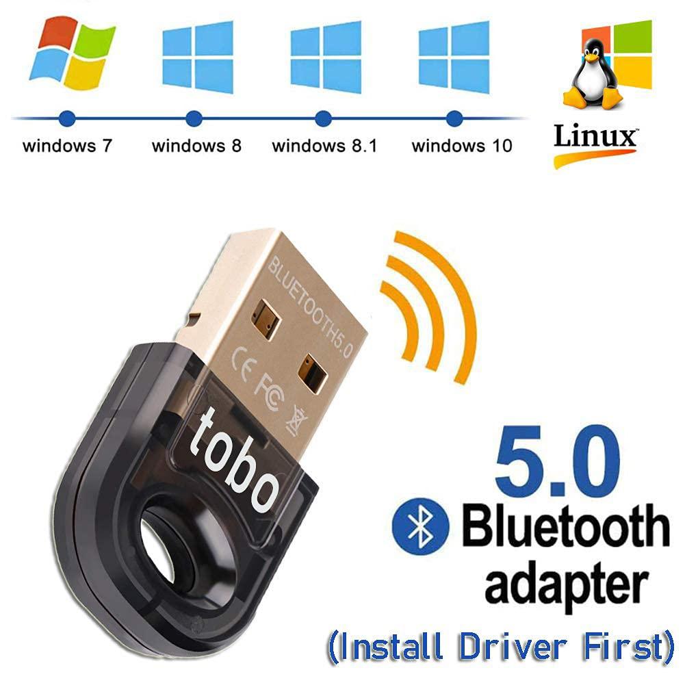 Tobo USB Bluetooth 5.0 Adapter Dongle for PC Laptop Desktop Stereo Music and Call Keyboard Mouse Support Windows 10 8.1 8 7 XP Vista(Install Driver First) Not Support in Linux-(TD-851WA-01)