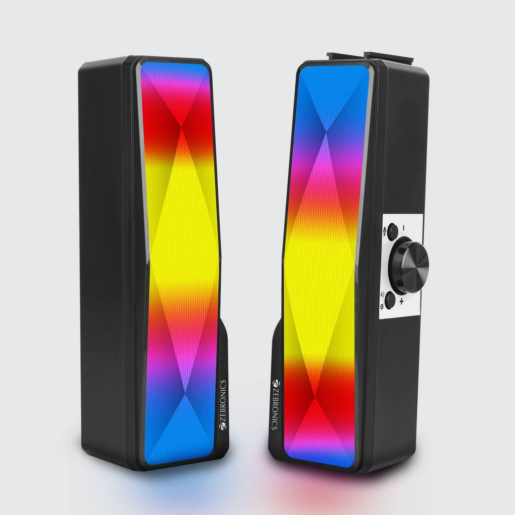 ZEBRONICS Wonder Bar 20 RGB Lights Computer Speaker with Detachable 2 in 1 Design, 10W RMS Output, Volume Control, AUX 3.5mm, USB Powered, 2.0 Stereo, Speaker ON/Off and Mute