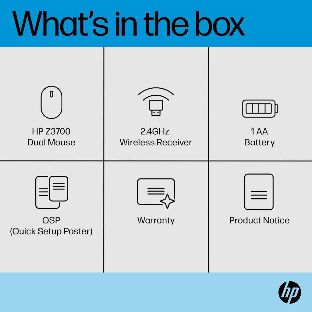 HP Z3700 Dual Silver Mouse/2.4 GHz Wireless connection/1600 dpi/3 Buttons/Silent clicks; Multi-Device; Cross Operating Systems/3 Years Warranty